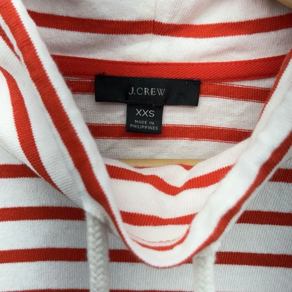 J Crew Women 2XS Red White Striped High Neck Pullover Top Drawstring Pouch Shirt